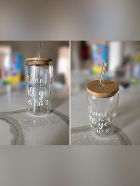 Glass tumbler with lid and straw